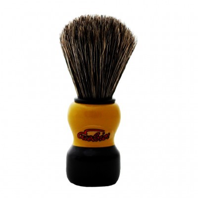 Pincel de barbear Omega com cerdas naturais e cabo preto e amarelo