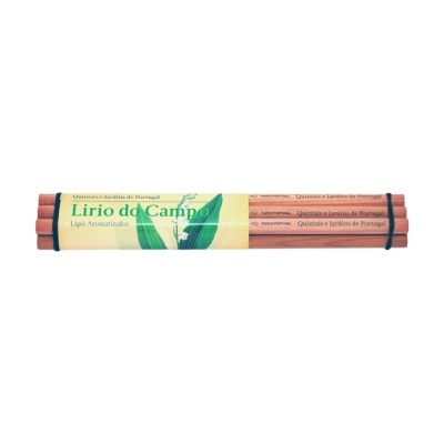 Conjunto de quatro lápis aromatizados com caixa amarela e verde