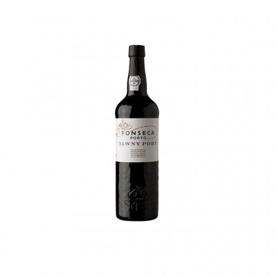 Garrafa de vinho do Porto Fonseca Tawny Porto preta com rótulo branco