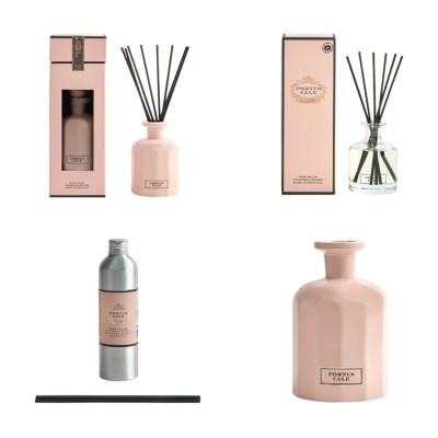 Difusores de fragrância Portus Cale Rose Blush com sticks e embalagem rosa