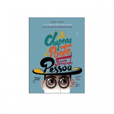 Capa de livro azul claro com ilustração de rosto e texto colorido