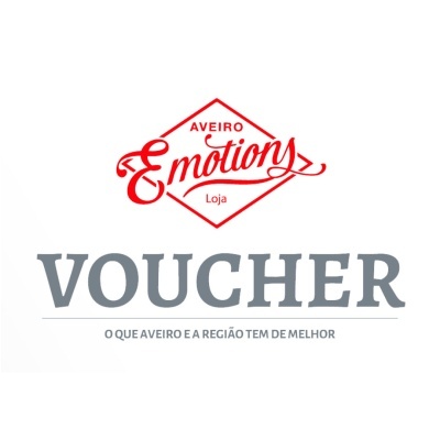 Voucher da Loja Aveiro Emotions com texto em cinza e vermelho