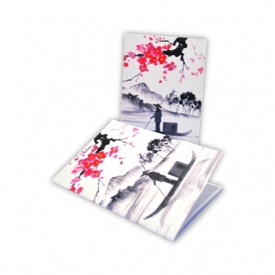 Carteira com design artístico de barco e flores vermelhas