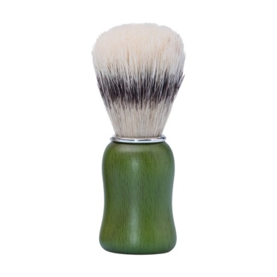 Pincel de barbear com cerdas claras e cabo verde de madeira