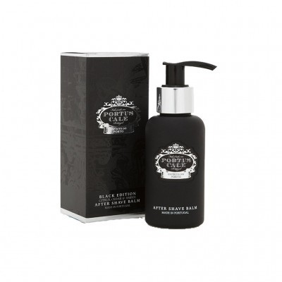 Bálsamo pós-barba Portus Cale Black Edition com embalagem preta e caixa preto