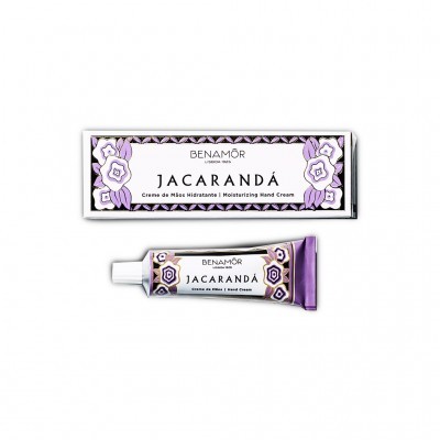 Creme de mãos Benamôr Jacarandá em embalagem branca e tubo lilás