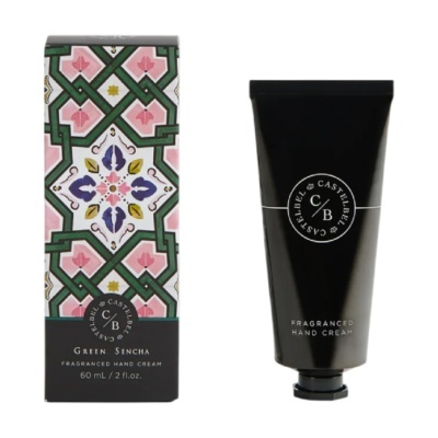 Creme de mãos perfumado CASTELBEL Green Sencha em tubo preto com embalagem decorada colorida