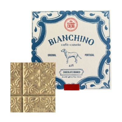 Embalagem de chocolate Bianchino café e canela com barra texturizada