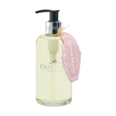 Frasco de gel lavante CASTELBEL PORTO com etiqueta rosa Jasmin Branco