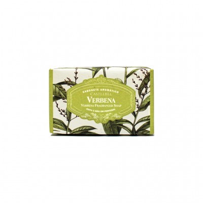 Sabonete aromático Verbena da Castelbel com embalagem decorativa com folhas verdes