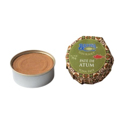 Lata de paté de atum aberta com tampa ao lado