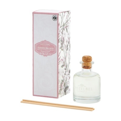 Difusor de aroma Jasmim Branco com caixa floral e pauzinhos de madeira