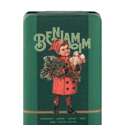 Barra de sabão BENJAMIM com ilustração vintage e embalagem verde