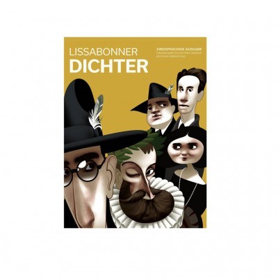 Capa de revista LISABONNER DICHTER com ilustrações caricaturais e fundo amarelo