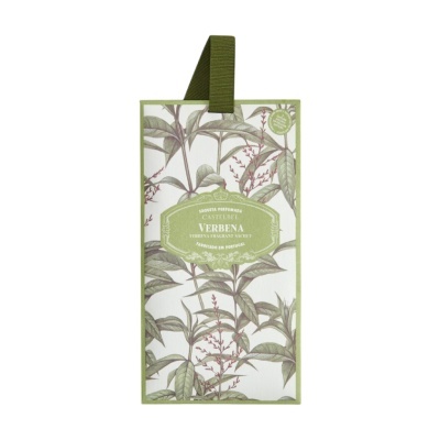 Saco perfumado Castlebell Verbena com padrão de folhas verdes e vermelhas