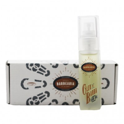 Frasco de óleo para barba com caixa personalizada branca e padrão preto