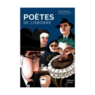 Capa de livro com ilustração de cinco figuras humanas estilizadas e texto POÈTES DE LISBONNE