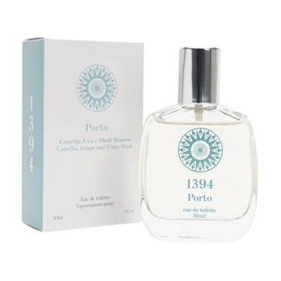 Frasco de Eau de toilette Porto 1394 com caixa branca e azul