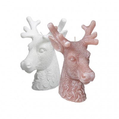Velas em forma de cabeça de rena em branco e rosa