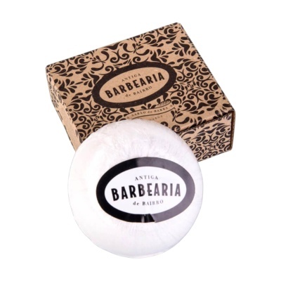 Sabonete de barbear branco com embalagem e caixa decorativa