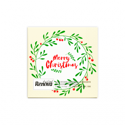 Pacote de papel toalha Natal Renova com design festivo e texto Merry Christmas