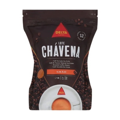 Pacote de café Delta Lote Chávena com grãos de café e chávena de expresso