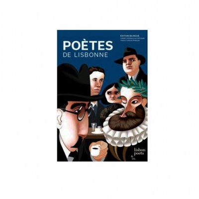 Capa de livro azul com ilustrações de cinco pessoas estilizadas e texto em francês e inglês