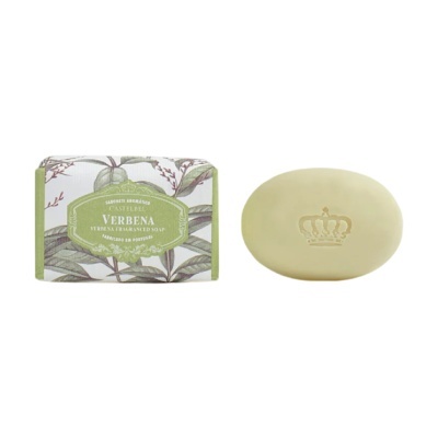 Sabonete aromático Castelbel Verbena com embalagem decorada e barra verde-pálido