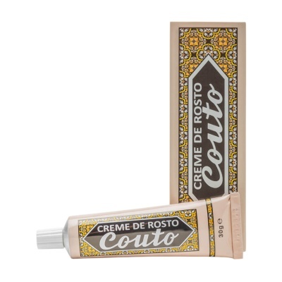 Creme de rosto Couto com embalagem e tubo em cor bege e detalhes amarelos