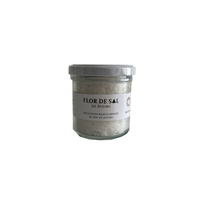 Frasco de flor de sal de Aveiro com etiqueta branca