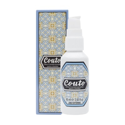 Frasco de óleo condicionador para barba com padrão de azulejos azul e amarelo