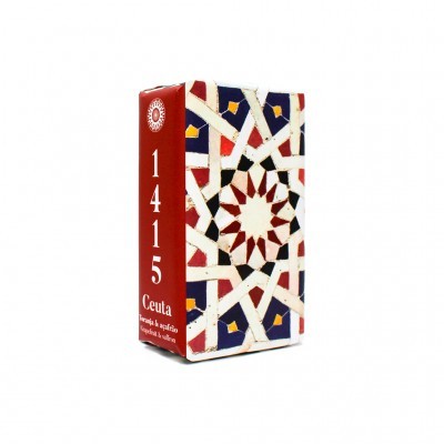 Caixa decorativa de chá com padrão de mosaico e texto 1415 Ceuta