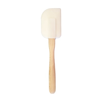 Espátula de cozinha com cabo de madeira e lâmina branca de silicone