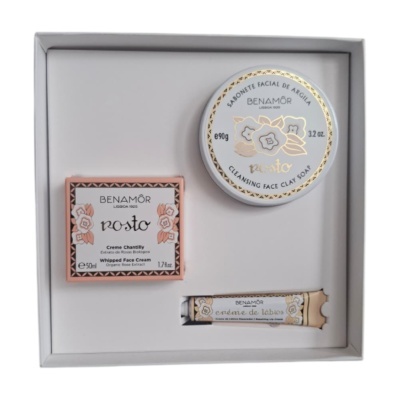 Conjunto Benamôr com sabonete facial, creme chantilly e creme de lábios