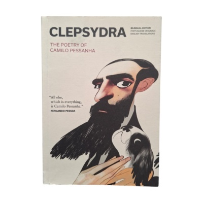 Capa do livro Clepsydra com ilustração de homem com barba e cão