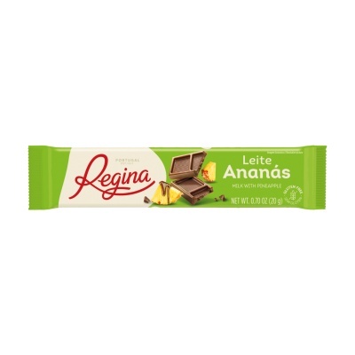 Barra de chocolate Regina de leite com ananás em embalagem verde e creme