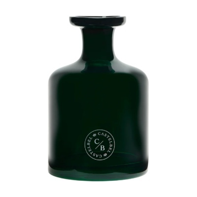 Frasco de vidro verde escuro com texto CASTELBEL