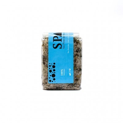 Pacote de sal grosso para banho com etiqueta azul SPA