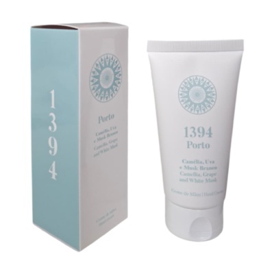 Creme de mãos branco 1394 Porto com embalagem azul claro e branco