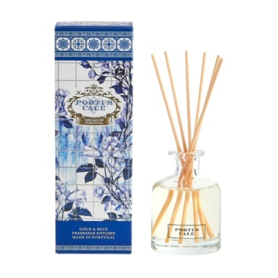 Difusor de fragrância Portus Cale com embalagem azul e branca floral