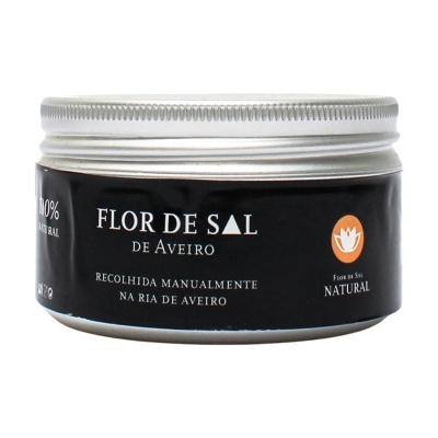 Embalagem de Flor de Sal de Aveiro preta com tampa prateada