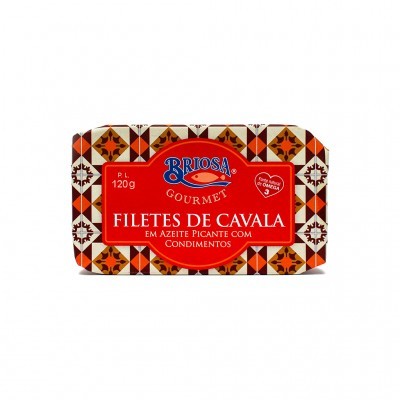Lata de filetes de cavala Briosa Gourmet em azeite picante com condimentos