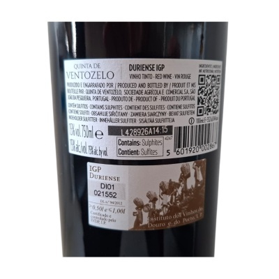 Rótulo de garrafa de vinho tinto Quinta de Ventozelo Duriense IGP