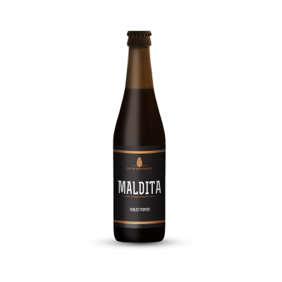 Garrafa de cerveja dark porter com rótulo preto