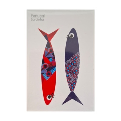 Ilustração de duas sardinhas coloridas com texto Portugal Sardinha