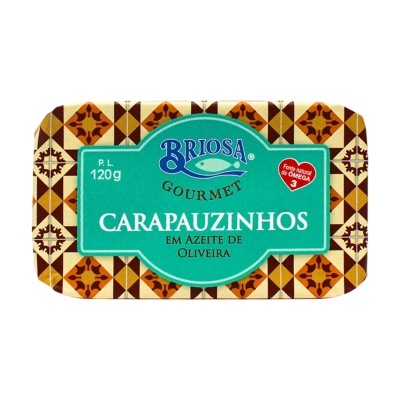 Lata de carapauzinhos em azeite de oliveira da Briosa Gourmet com padrão geométrico