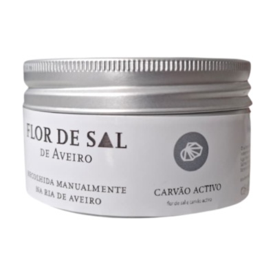 Embalagem branca redonda de Flor de Sal de Aveiro com carvão activo