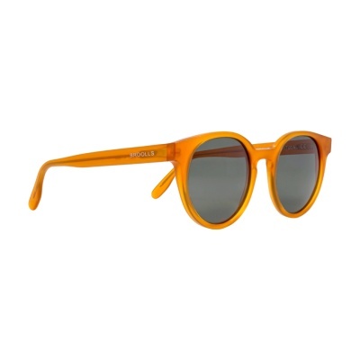 Óculos de sol âmbar translúcido com lentes cinzentas redondas