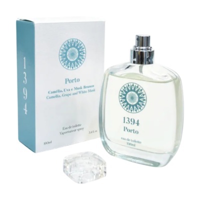 Frasco de perfume 1394 Porto com embalagem branca e azul