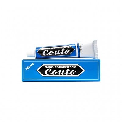 Creme desodorizante Couto em tubo azul e preto com embalagem azul